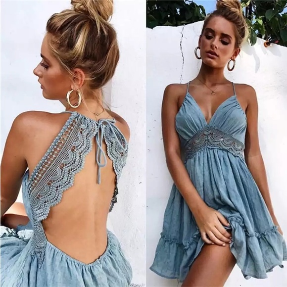 Dresses & Skirts - Sexy Blue Bohemian Backless Summer Dress Dresses & Skirts - Sexy Blue Bohemian Backless Summer Dress